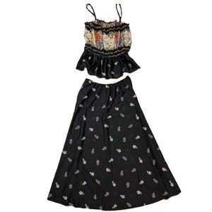 Vintage Tracy Midi Skirt, Size 5, Black Floral
